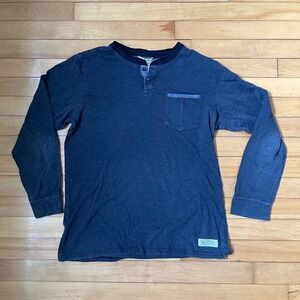 Roark Revival Mens Large Navy Blue Slub Knit Long Sleeve Henley Pocket Shirt